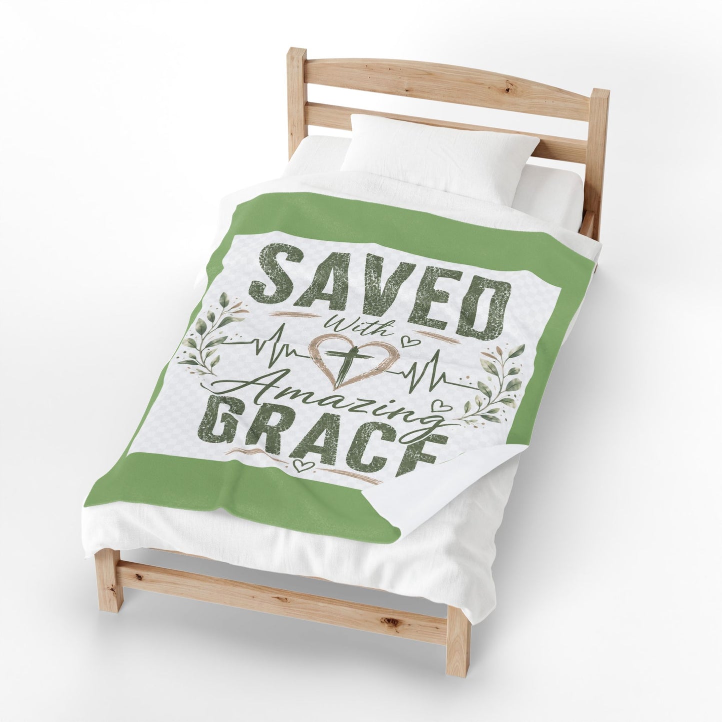Saved With Amazing Grace Christian Blanket - Classic Sage | Faith Throw Blanket | Bible Gift | Christian Home Decor | Cozy Velveteen Blanket