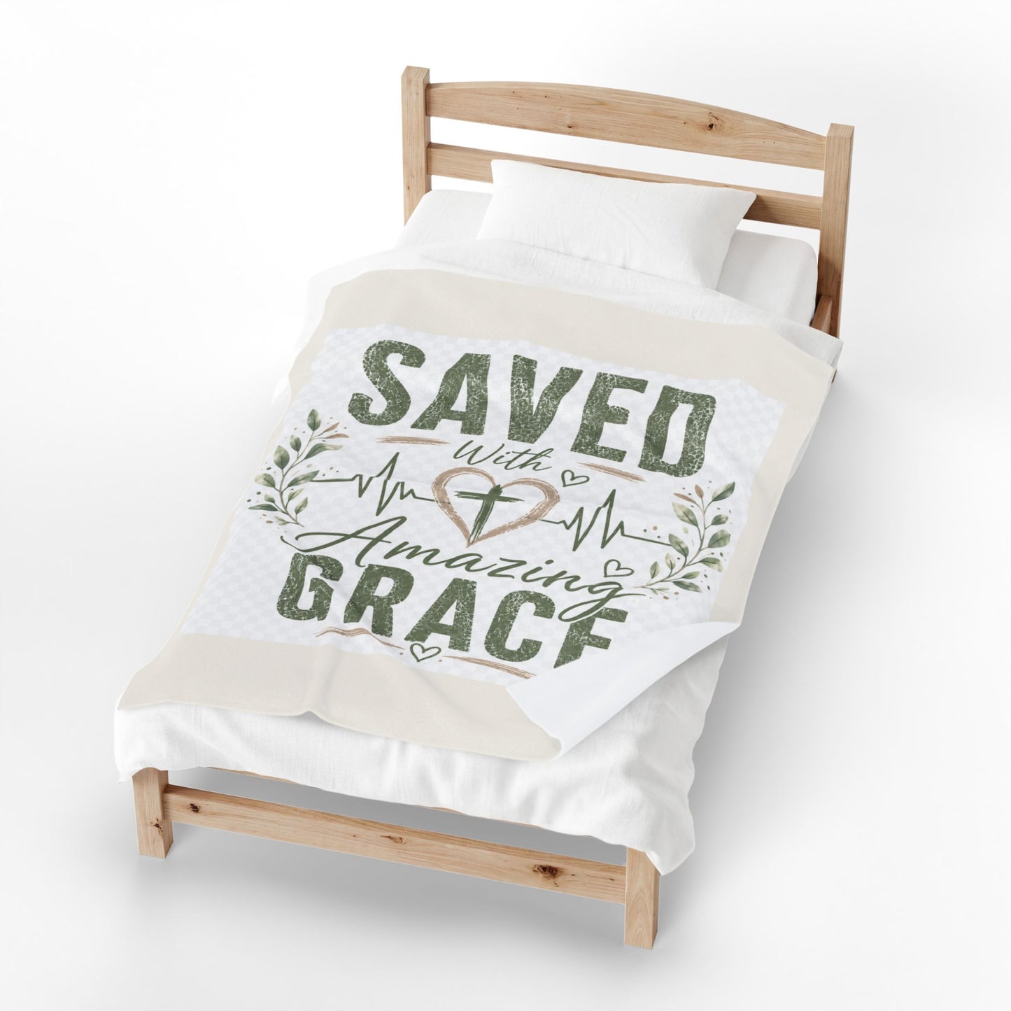 Copy of Saved With Amazing Grace Christian Blanket - Warm Ivory | Faith Throw Blanket | Bible Gift | Christian Home Decor | Cozy Velveteen Blanket