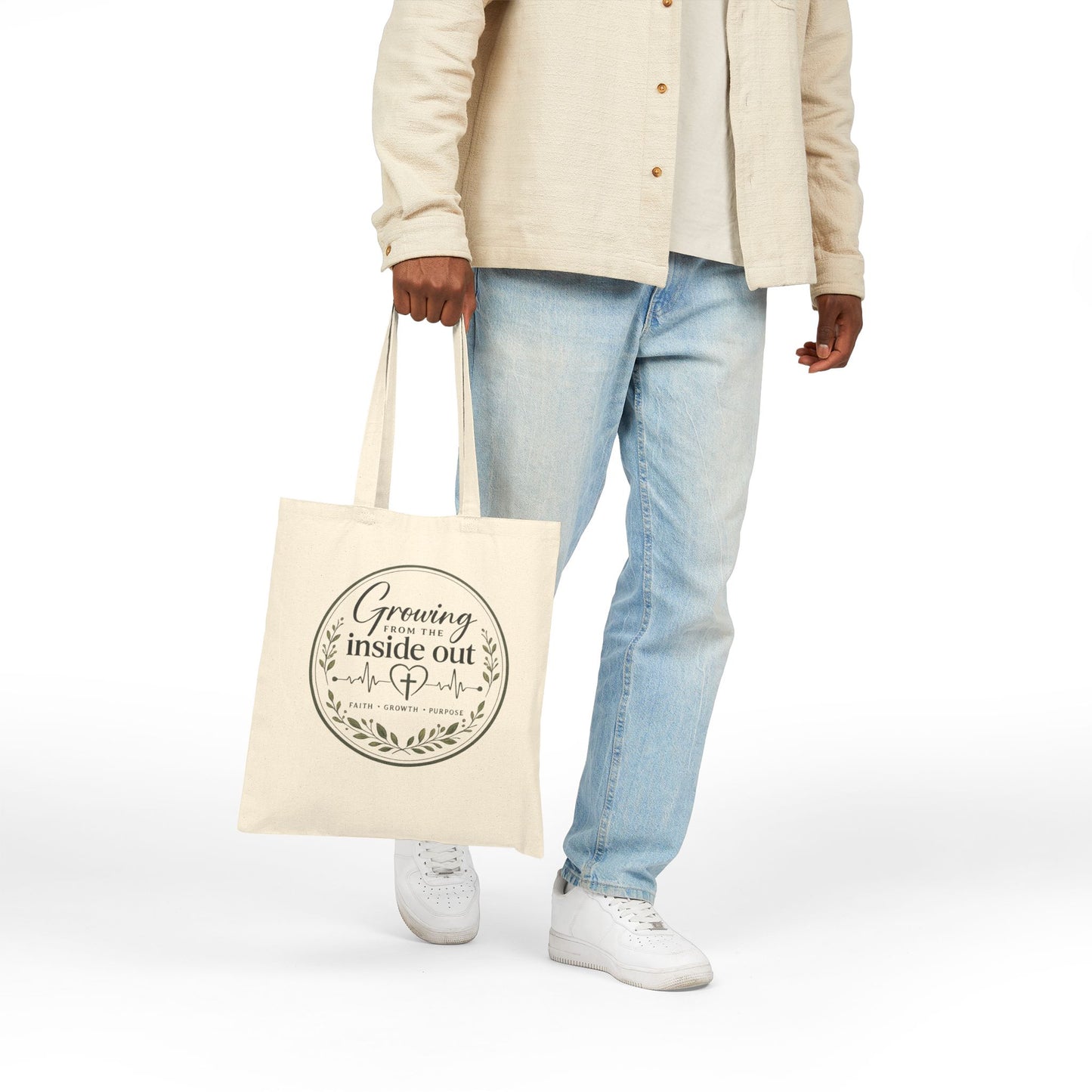 Faith Growth Purpose Hope Tote Bag | Christian Canvas Tote | Botanical Reusable Book Bag | Inspirational Gift for Women
