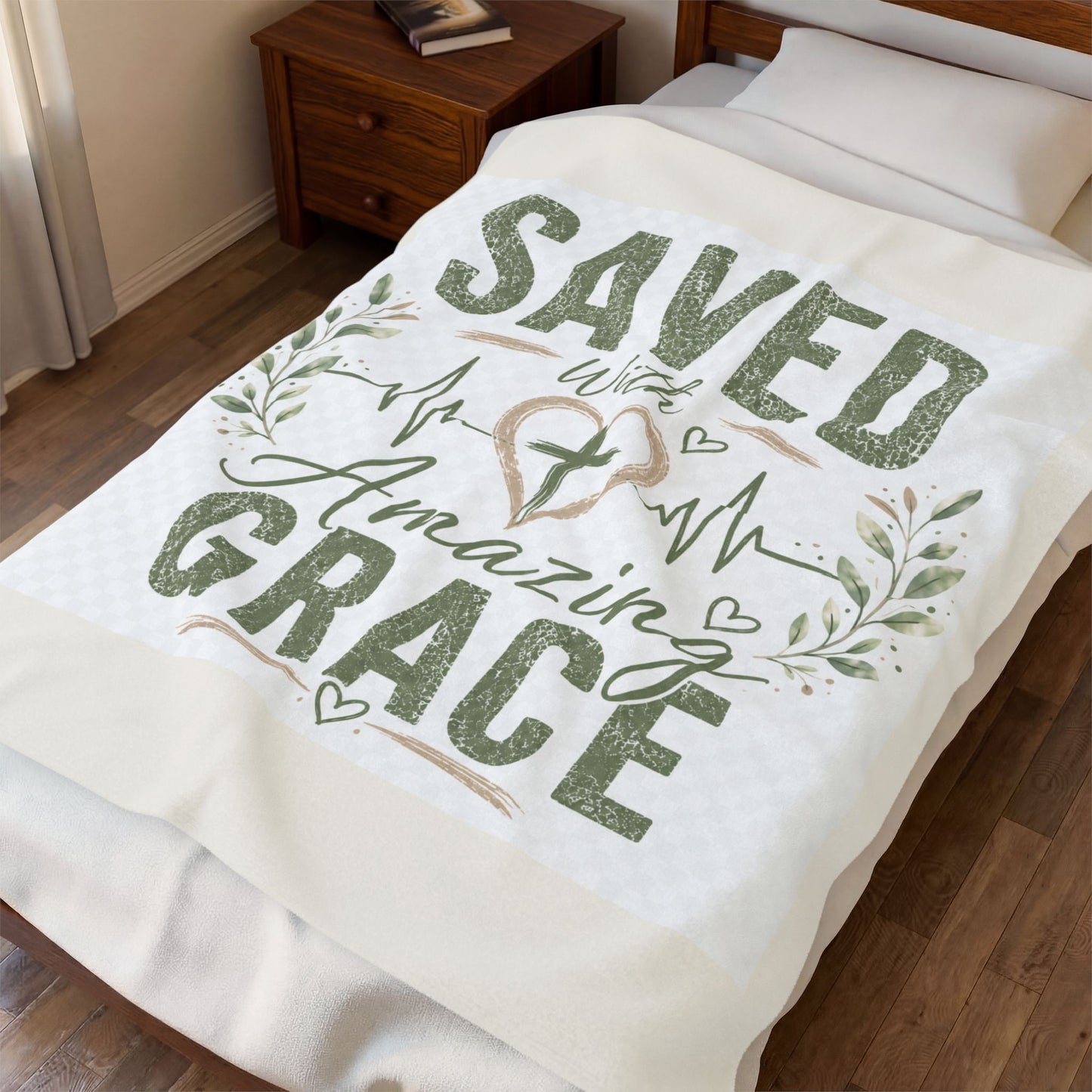 Copy of Saved With Amazing Grace Christian Blanket - Warm Ivory | Faith Throw Blanket | Bible Gift | Christian Home Decor | Cozy Velveteen Blanket