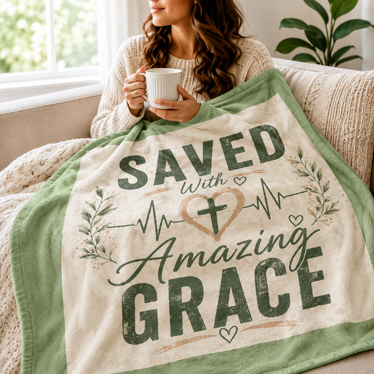 Saved With Amazing Grace Christian Velveteen Blanket