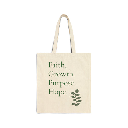 Faith Growth Purpose Hope Tote Bag | Christian Canvas Tote | Botanical Reusable Book Bag | Inspirational Gift for Women