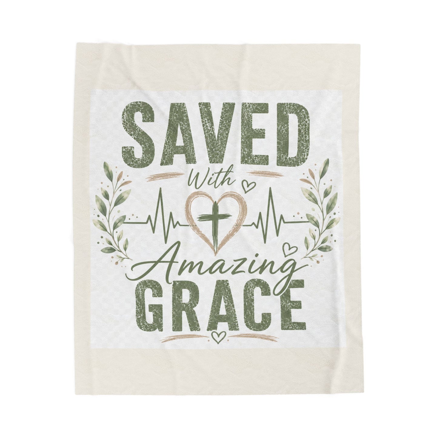 Copy of Saved With Amazing Grace Christian Blanket - Warm Ivory | Faith Throw Blanket | Bible Gift | Christian Home Decor | Cozy Velveteen Blanket