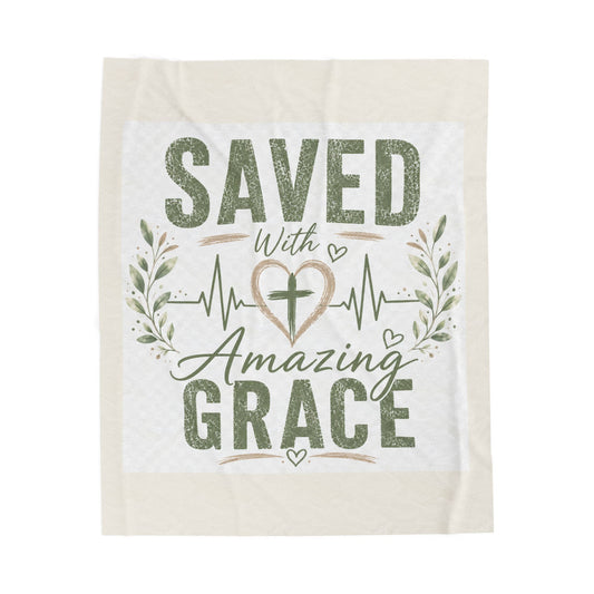 Copy of Saved With Amazing Grace Christian Blanket - Warm Ivory | Faith Throw Blanket | Bible Gift | Christian Home Decor | Cozy Velveteen Blanket