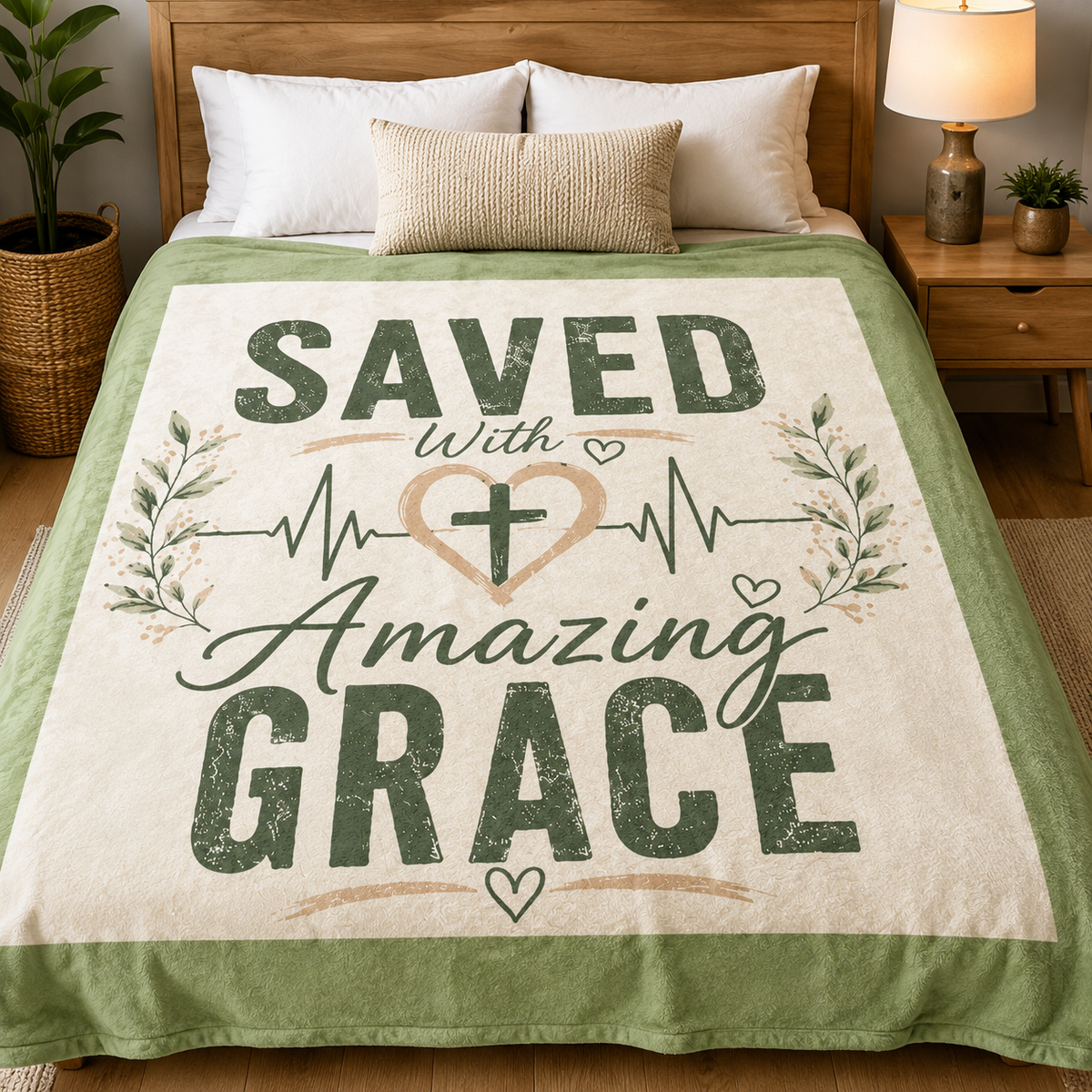 Saved With Amazing Grace Christian Velveteen Blanket