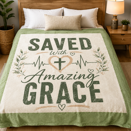 Saved With Amazing Grace Christian Velveteen Blanket