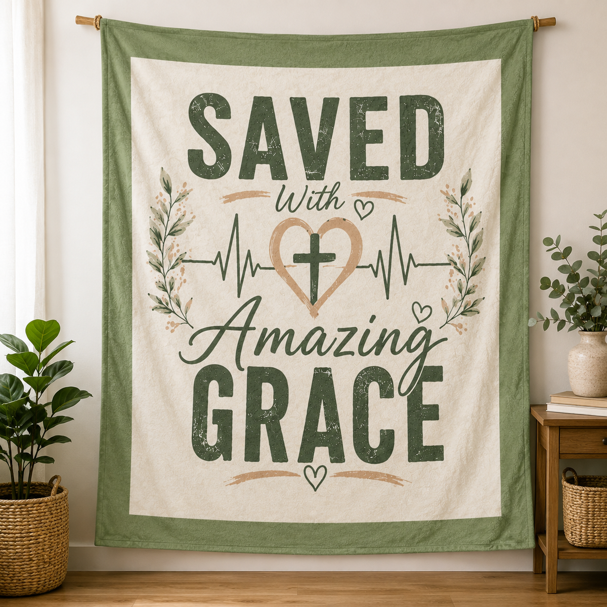 Saved With Amazing Grace Christian Velveteen Blanket