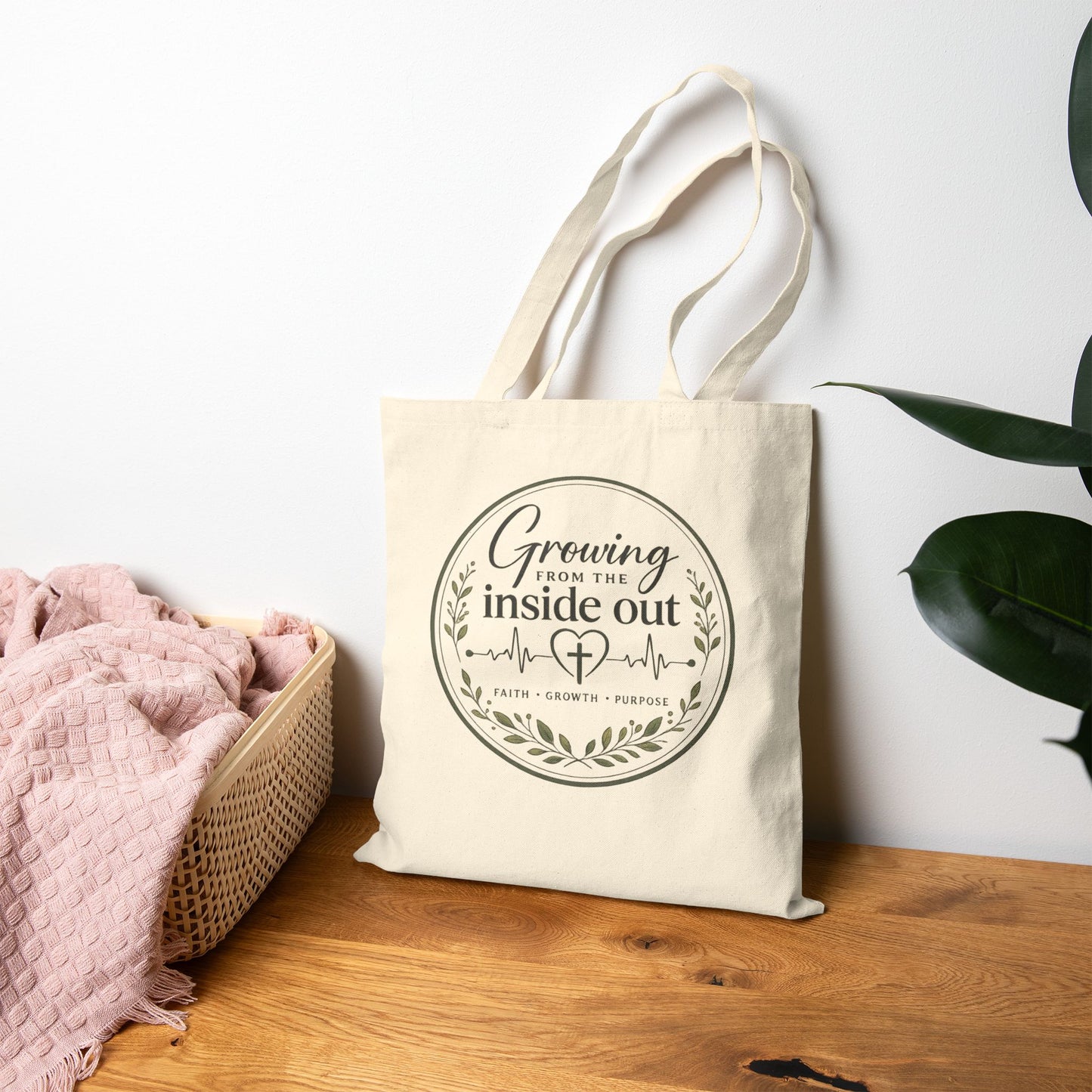 Faith Growth Purpose Hope Tote Bag | Christian Canvas Tote | Botanical Reusable Book Bag | Inspirational Gift for Women