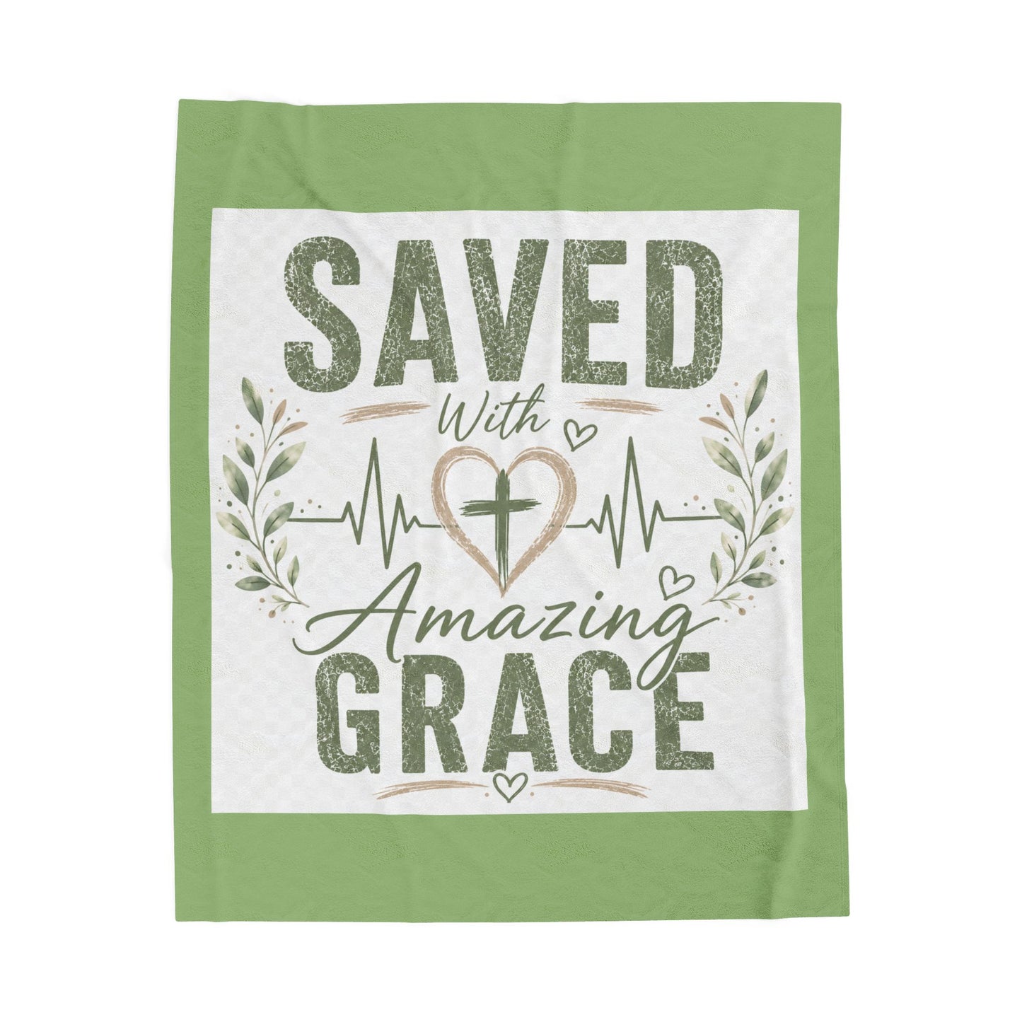 Saved With Amazing Grace Christian Blanket - Classic Sage | Faith Throw Blanket | Bible Gift | Christian Home Decor | Cozy Velveteen Blanket