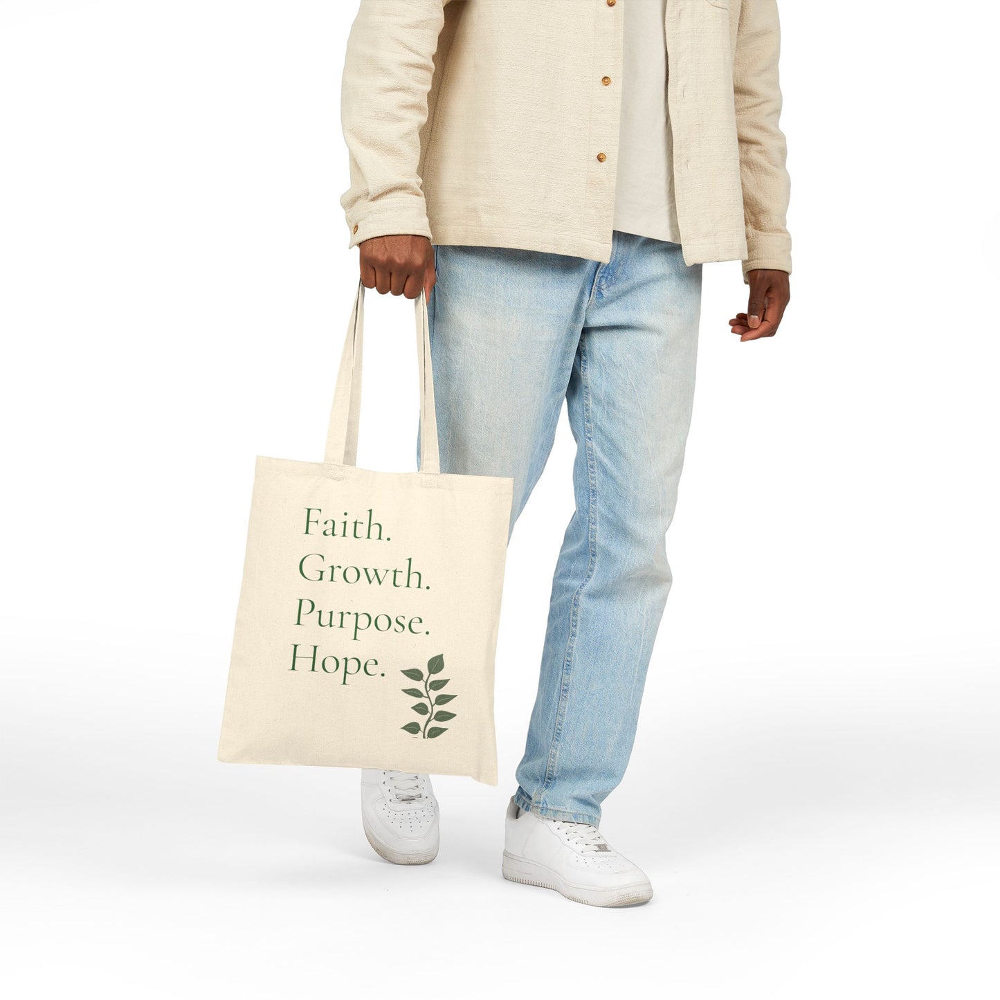 Faith Growth Purpose Hope Tote Bag | Christian Canvas Tote | Botanical Reusable Book Bag | Inspirational Gift for Women
