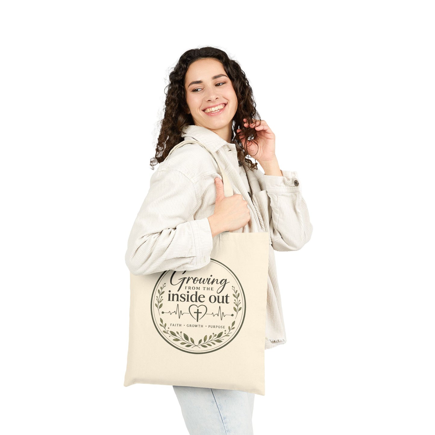 Faith Growth Purpose Hope Tote Bag | Christian Canvas Tote | Botanical Reusable Book Bag | Inspirational Gift for Women