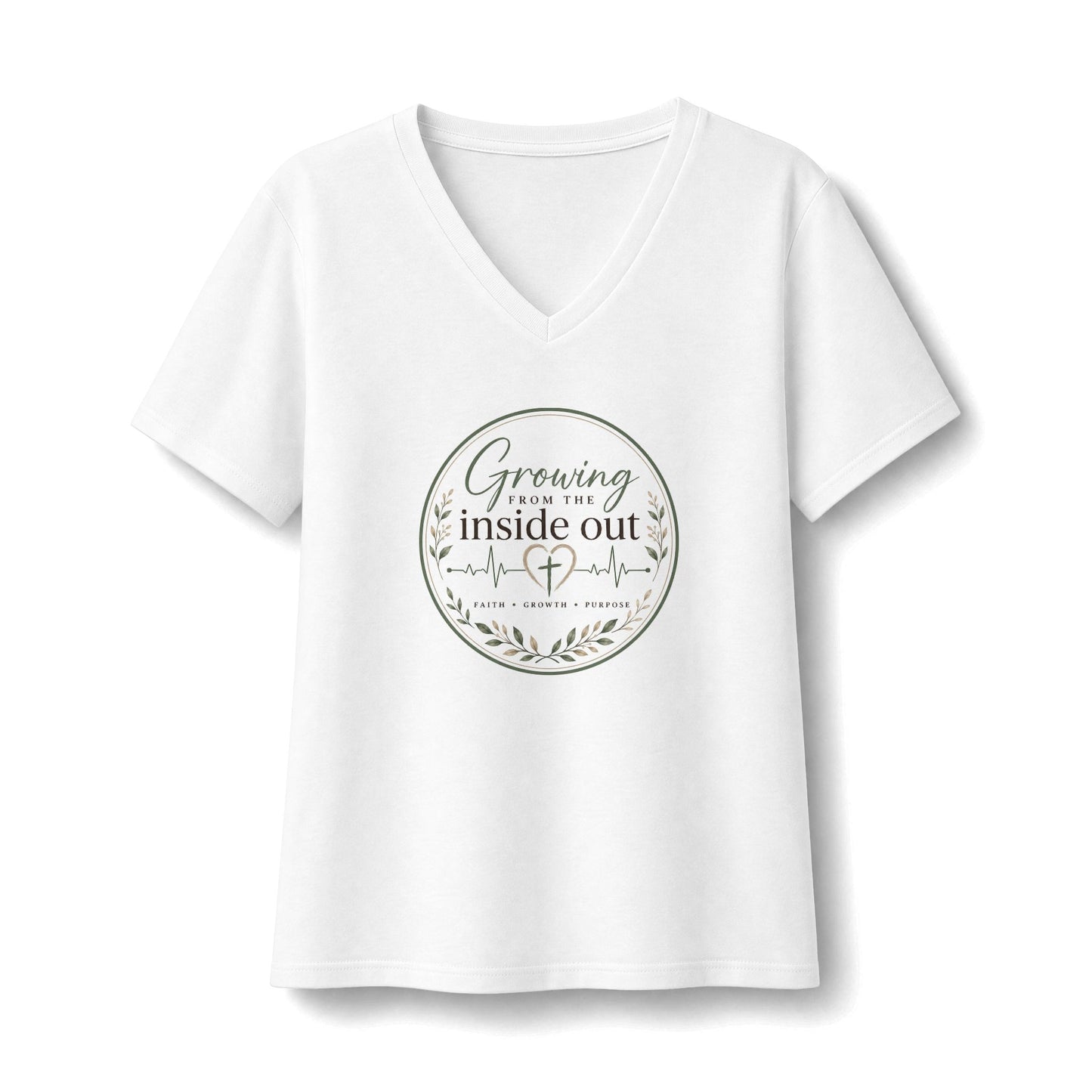 Growing From The Inside Out Botanical Faith Women’s Relaxed V-Neck T-shirt