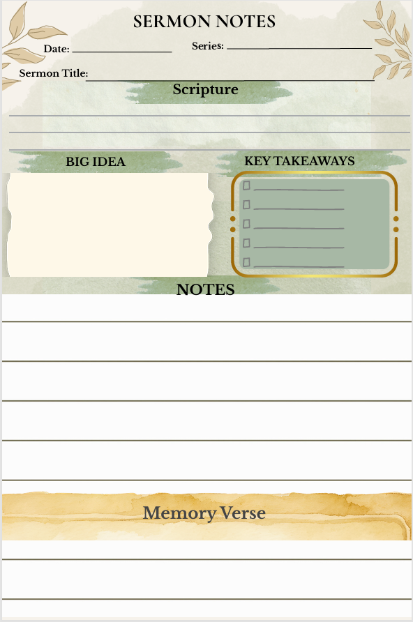 Church Sermon Notes Journal