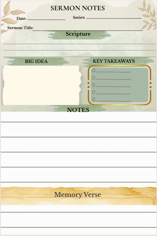 Church Sermon Notes Journal