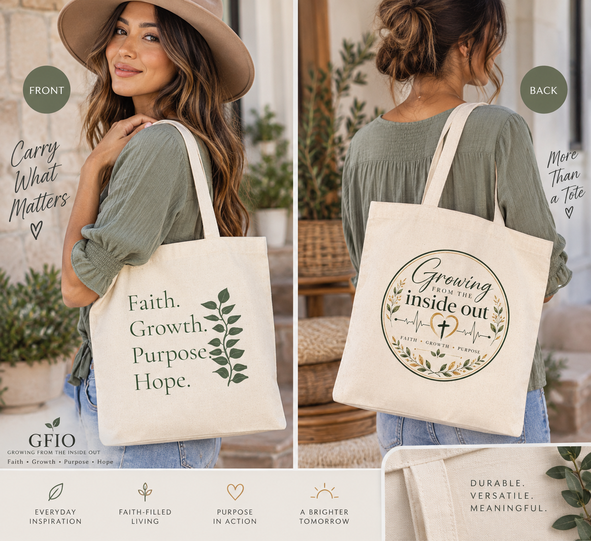 Faith Growth Purpose Hope Canvas Bag